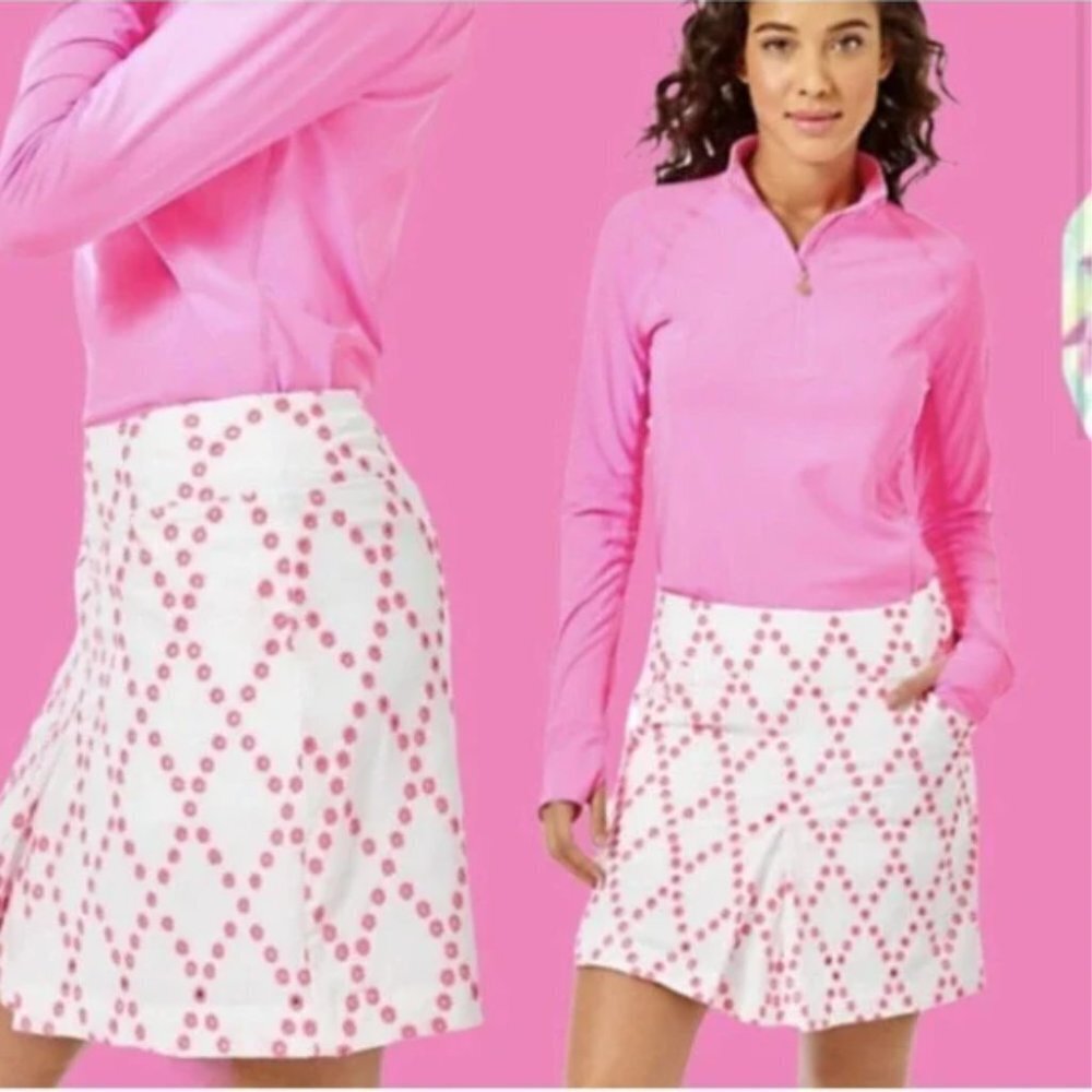 Lilly Pulitzer Monica Golf Skort Prosecco Pink Diamond Eyelet Size 12 NWT